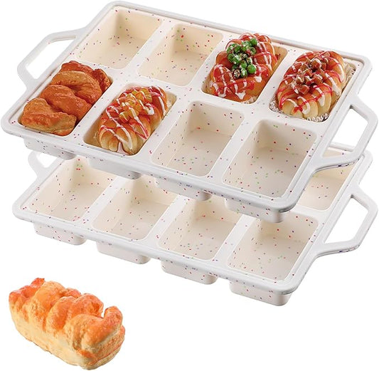 Silicone Mini Loaf Pan with Metal Reinforced Frame 2 Pack Non-stick Mini Bread Loaf Pans for Baking Bread 8-Cavity, Dishwasher Silicone Baking Molds for Banana Breads, Cornbread, Cheesecake (Cream)