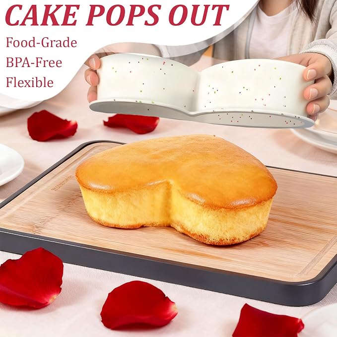 10 Inch Silicone Heart Shaped Cake Pans Set of 2 Large Heart Cake Pan Set Nonstick Silicone Springform Pan Heart Molds for Baking - Image 4