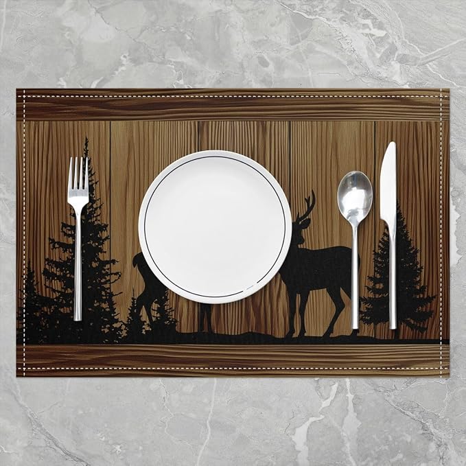 Feelyou Rustic Cabin Placemats Set of 4 Camo Hunting Deer Table Mats Farmhouse Woodland Animal Place Mat for Kitchen Dining Table Party Decor Indoor Outdoor 18"x12" Non-Slip Easy to Clean - Image 2