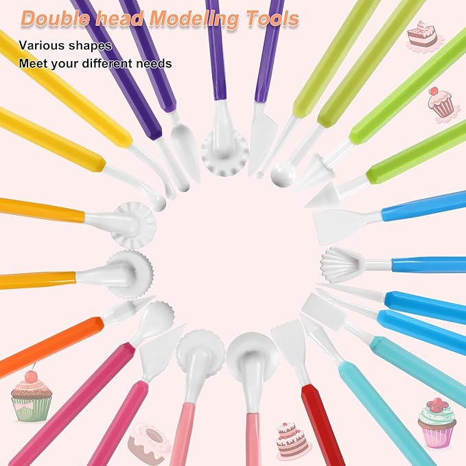 19 Pieces Cake Decorating Tools,Cookie Fondant Modeling Set,Marshmallow Sculpting Brush and Fondant Modeling Tools for DIY Cake Sugar Gum Paste Decorating Supplies