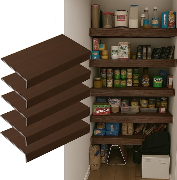 5 Pack 46x16in Wire Shelf Cover for Pantry, Closet, Kitchen – Waterproof Faux Wood-Look Wire Rack Covers for Shelves, Multiple No-Tool Installation by Gideio