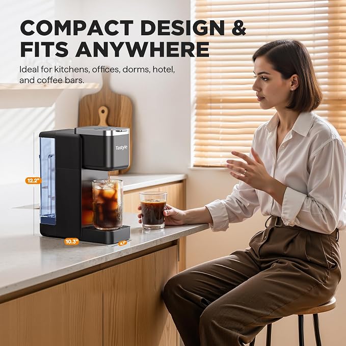 Tastyle Single Serve Coffee Maker for K Cups and Grounds with 3 Brew Styles | 40oz Removable Water Tank, 6 to 24oz Brew Size, Compact Design, Fits 7.3" Travel Mug, for Home, RVs and Office, K330IC, Black - Image 7