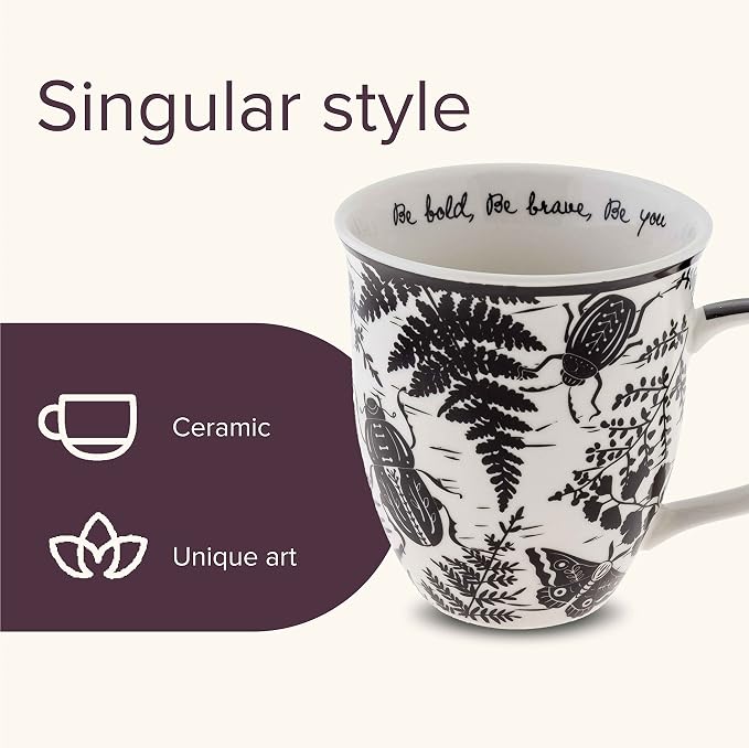 Karma Gifts 14 oz Black and White Boho Mug Beetle - Cute Coffee and Tea Mug - Ceramic Coffee Mugs for Women and Men - Image 3