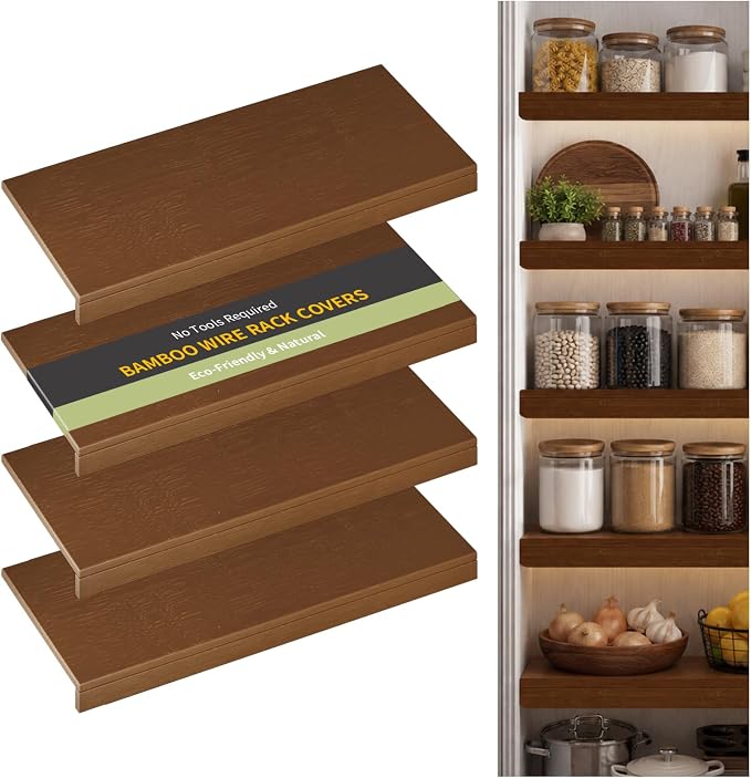 Wire Shelf Covers, Bamboo Wire Rack Covers for Pantry, Closet，Kitchen (4pcs, 36" W x 16" D, Walnut) by ClimbHope