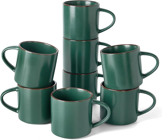 famiware Coffee Mugs Set of 8, Nebula 14oz Coffee Mugs, Ceramic Cup Set with Handle for Latte, Tea, Milk, Cappuccino, Dark Green by Famiware