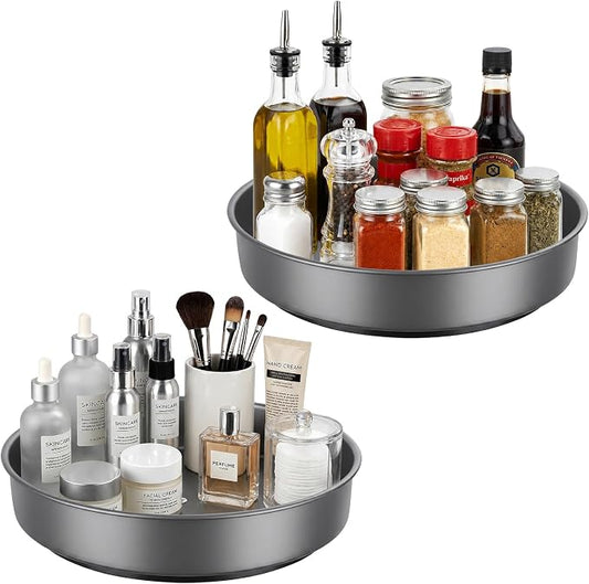 2PCS 9.8" Black Metal Lazy Susan Turntable Organizer | Non-Slip, Easy to Wipe, 360° Rotating Spinning Tray, For Cabinet, Pantry, Table Top, Fridge, Bathroom Vanity, Kitchen Decor by Unknown