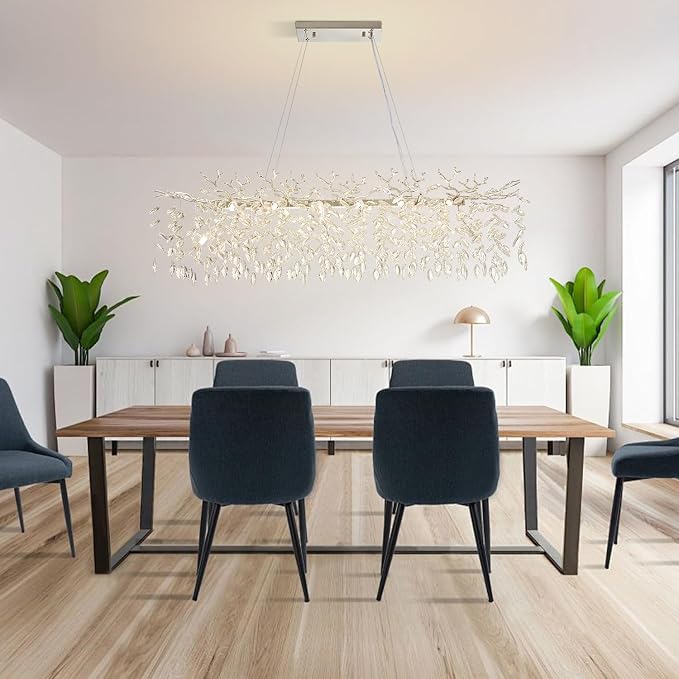 Chrome Rectangular Chandelier Modern Crystal Tree Branch Chandelier | 14 Lights Luxury Raindrop Chandeliers 47.3" Hanging Pendant Light Fixtures for Dining Room Kitchen Island Living Room - Image 4
