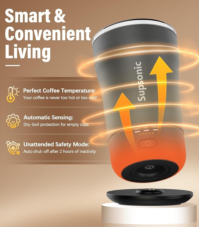 Supsonic - 14oz Heated Coffee Mug, Self-Heating Travel Mug with 3-Temp Settings, Insulated Stainless Steel Constant Temperature Heating Mug for Beverage, Smart Heating Portable Coffee Mug | S1 - Image 3