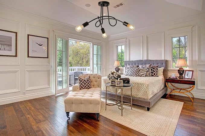 Modern Farmhouse Chandelier,22 Inch 3 Light Sputnik Semi Flush Mount Ceiling Light, Metal Black Rustic Light Fixture for Dining Room Bedroom Kitchen Hallway Entryway - Image 7