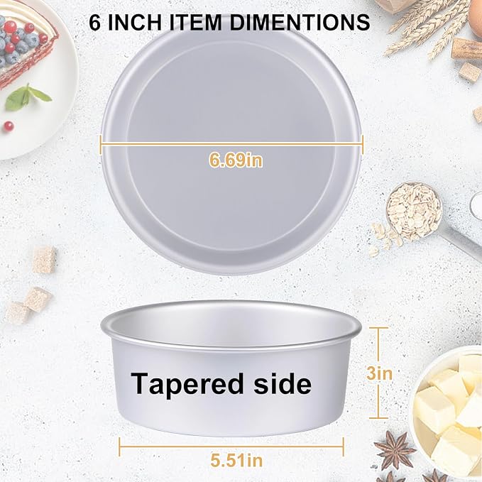 6 x 3 Inch Round Cake Pan Set of 3 with Tapered Side, Aluminum Baking Pans for Layer Cakes, Birthday Anniversary, Heavy Duty Non-Stick & Oven Safe, Commercial Grade Baking Tools for Home Kitchen - Image 2
