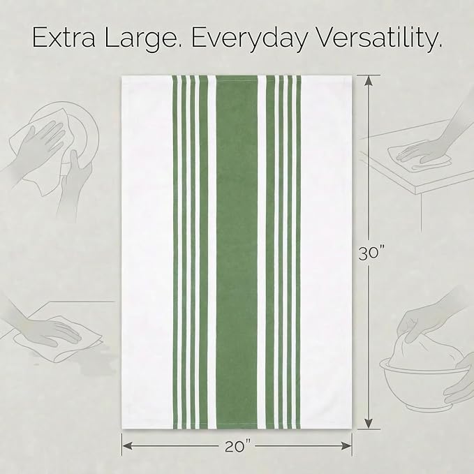Urban Villa Kitchen Towels Cotton Dish Towels 20”x30” (Set of 6) Green Wht - Image 3