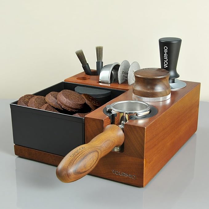 54mm Espresso Tamping Station - Large Knock Box, 9 in 1 Espresso Organizer for Storage 51/53/54MM Coffee Portafilter, Distributor, Tamper and Puck Screen Accessories