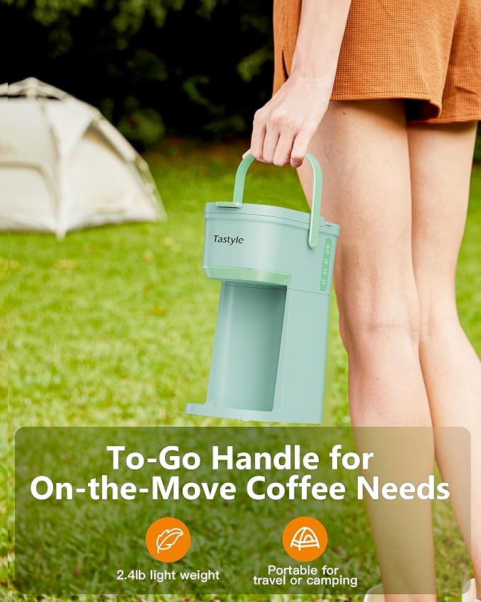 Tastyle Mini Single Serve Coffee Maker for K Cups and Grounds with Handle | for Travel, Camping, Office, RV and Dorm, Portable Handle, 120V, 6 to 12 Oz Brew Size, BPA Free, K302, Oasis - Image 5