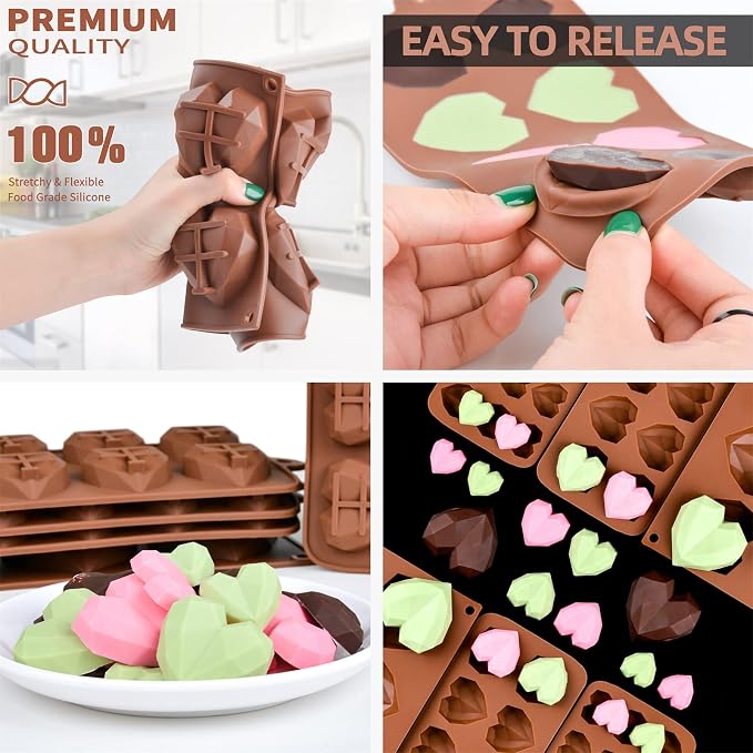2 Sizes Heart Molds for Chocolate, Diamond Heart Shaped Silicone Mold Fondant Molds for Baking Candy,Cake, Jelly, Chocolate（Medium Small Set) - Image 5