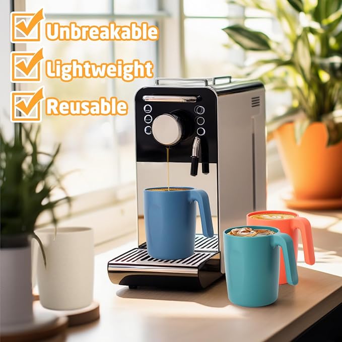 Wheat Straw Coffee Mugs Set of 6, Drinking Cups16 OZ, Microwave & Dishwahser Safe Plastic Cups with Handles, Unbreakable Water Cups for Camping, Kitchen, RV, Drinking glasses - Multicolor - Image 4