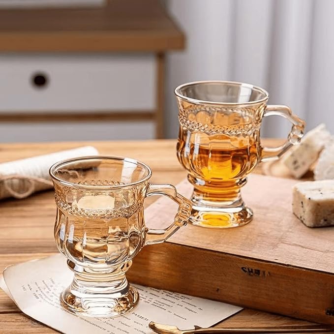 Vintage Irish Coffee Mugs, Crystal Clear Irish Coffee Glass with Handle, Footed Stem Base, Heat Resistant, Heavy Duty Cups for Hot Chocolate, Tea, Coffee