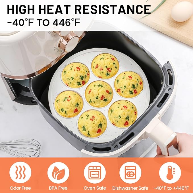 Vinino Silicone Air Fryer Muffin Pan with Reinforced Frame, Egg Bite Mold | 7 Cup Air Fryer Accessories, 2 Pack Silicone Muffin Pans for Oven, Perfect for Egg Bites, Muffins, Tarts, BPA-Free, Cream - Image 3