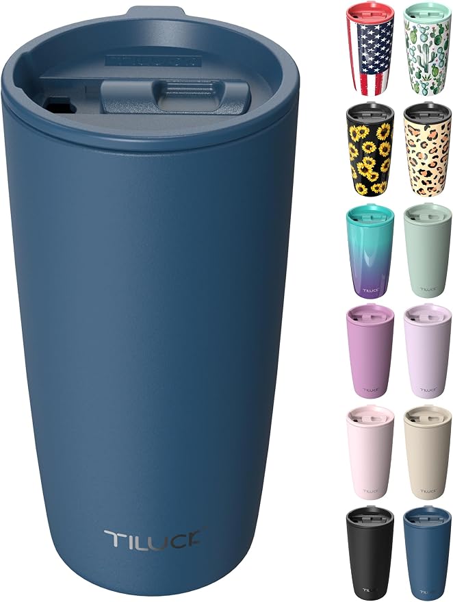 TILUCK 20 oz Insulated Coffee Tumbler with BPA-Free Lid | Travel Coffee Mug, Dishwasher Safe, Cup Holder Friendly, Double-Wall Vacuum Insulation for Hot & Cold Drinks, Matte DarkBlue by TILUCKBringsGoodLuck