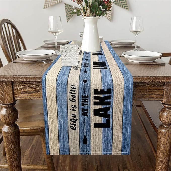 jejeloiu Lake House Table Runner,13" x 60" Camping Kitchen Dining Decoration for Home Party 13x72 Inch Kids Boys Girls Rustic Wooden Paddle Farmhouse Decor Home Decor for Living Room Dresser Scarfs - Image 3