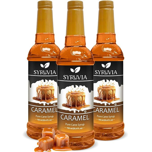 Syruvia Caramel Coffee Syrup – 25.4 fl oz – Syrup for Coffee, Lattes, Shakes, Smoothies, Desserts – 100% Vegan, Gluten Free, Kosher, Delicious Coffee Syrup, (Pack of 3)