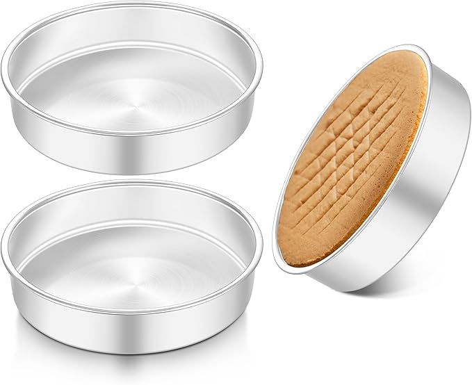 Homikit Round Cake Pan Set of 3, 8 Inch Stainless Steel Layer Cake Tins for Baking, Mirror Finish Bakeware for Wedding Birthday Baby Shower Party, Oven & Dishwasher Safe by Homikit