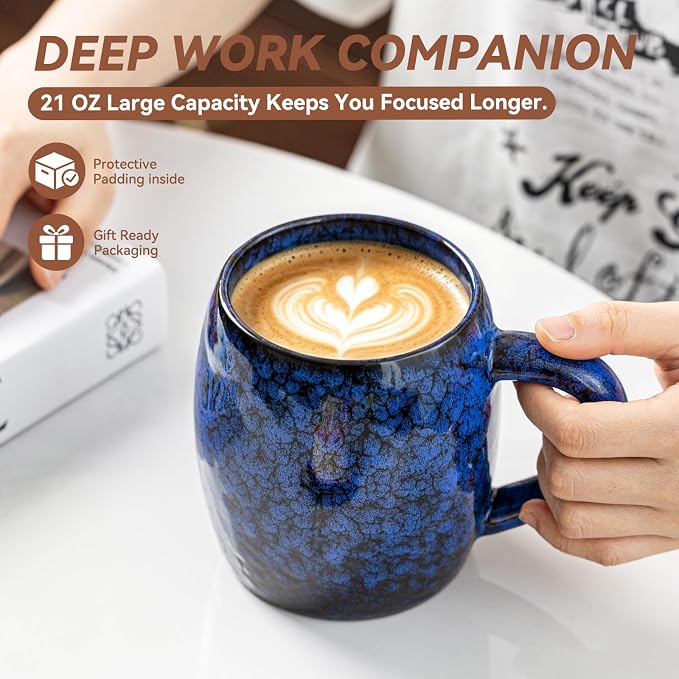 Cosmic Nebula Ceramic Coffee Mug - 21 oz Large Coffee Cup with Ergonomic Handle, Unique Reactive Glaze Ceramic Mug for Office Home, Birthday Gifts for Men Women - Image 4