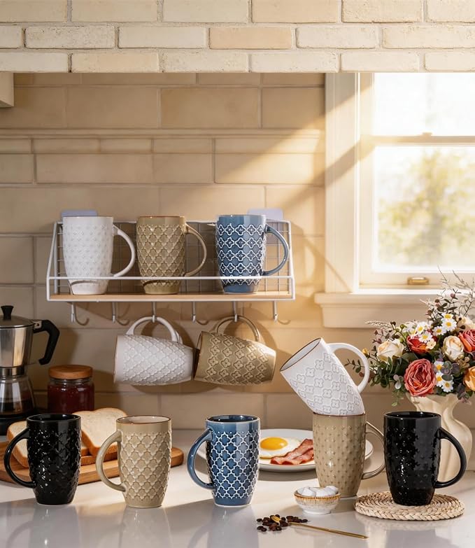 AmorArc Large Coffee Mugs Set of 6, 20oz Tall Coffee Mugs Set | with Texture Patterns for Cappuccino, Latte,Hot Cocoa, Dishwasher & Microwave Safe-Moonlight Blue - Image 8