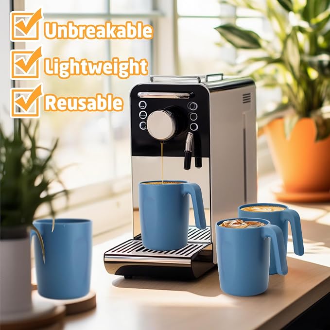 Wheat Straw Coffee Mugs 16 oz, Drinking Cups Set of 6, Plastic Mugs With Handle Unbreakable Coffee Cups, Microwave and Dishwasher Safe Tea Cups for Kitchen, Camping, RV - Blue - Image 4