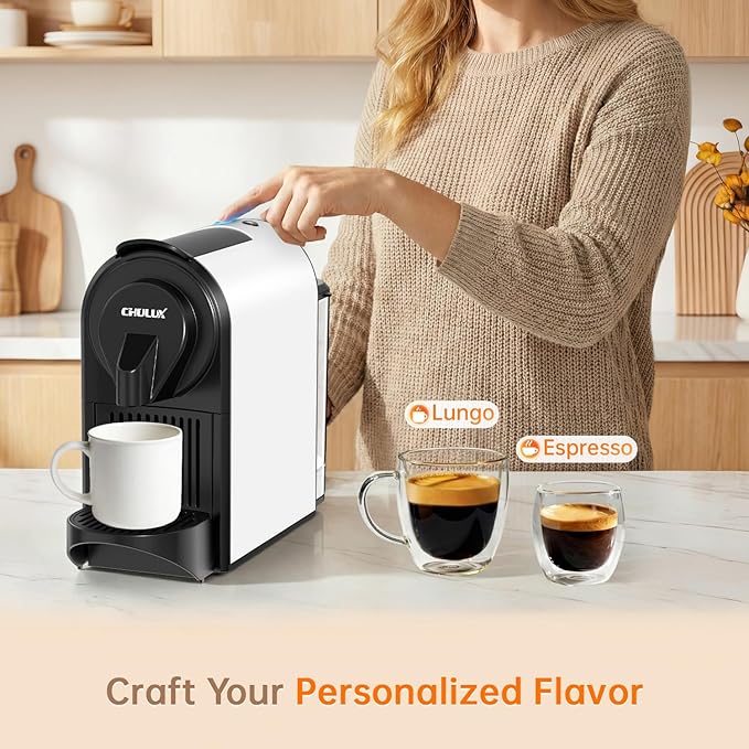 CHULUX Bafè-Pro Espresso Machine for Nes Original Pods, Fast Brewing, White | 1400W Rapid Heating, Espresso Lungo Buttons, Used Capsule Drawer, Auto-Eject System, 24oz Removable Reservoir, Mini Footprint - Image 3