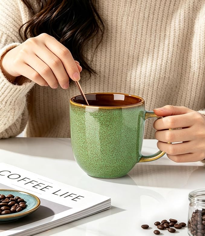 LERATIO Ceramic Coffee Mugs Set of 6,12oz Handmade Coffee Mugs Set with Large Handle for Cappuccino/Latte/Tea/Hot Cocoa, Dishwasher & Microwave Safe-Sage Meadow Green - Image 6