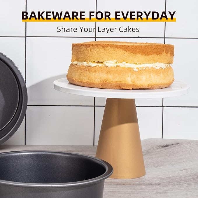 Round Cake Baking Pan, 8 Inch, Shallow Cookie Pans, Layer Cake Pans with Wider Grips, Nonstick Circle Pizza Tin, Huty Duty, Dishwasher Safe, 2 Pieces- Grey - Image 2
