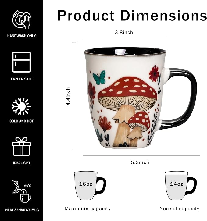 Mushroom Coffee Mug - Heat Changing Tea Mugs for Women Men, 16oz Ceramic Color Changing Cup, Gifts for Mothers Day Christmas - Image 3