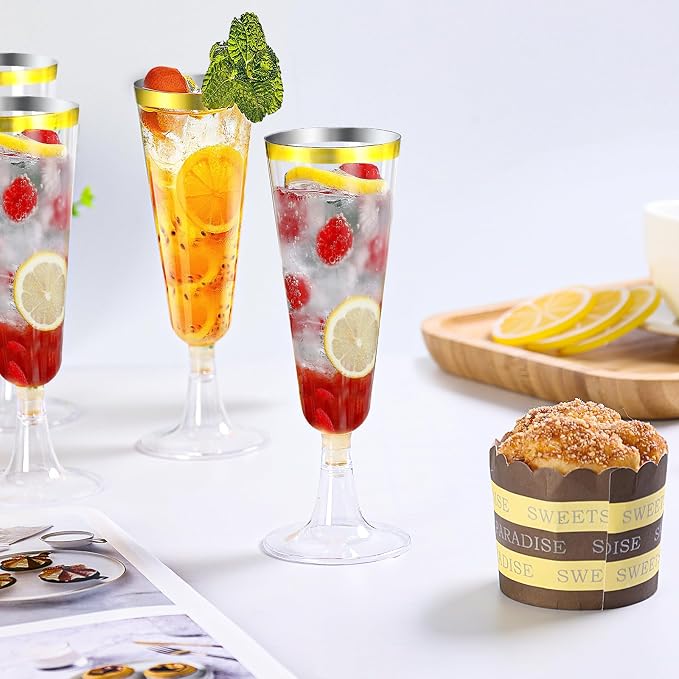 SUREHOME Gold Champagne Flutes Plastic Champagne Glasses Disposable 40 Pack 5 Oz Gold Rim Crystal Stemware Wedding Toasting Wine Mimosa Glasses Cups Bulk for Birthday Graduation Party Supplies 2026 - Image 3
