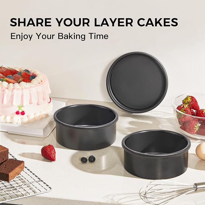6 Inch Round Cake Pan Set for Baking with Healthy Parchment Paper, Nonstick Deeper Circle Cake Pans with Wider Grips, 3 Pieces Premium Layer Cake Tin, Cheesecake Mold, Huty Duty - Grey - Image 2