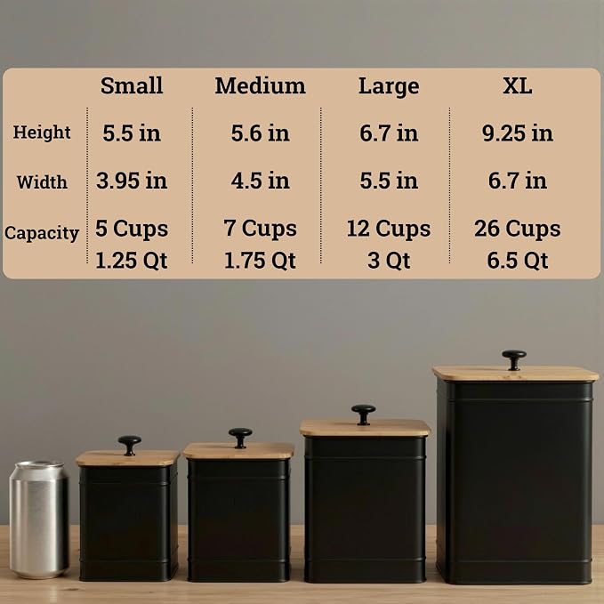 Kitchen Canisters for Countertop Set of 4 w/ Chalkboard Labels & Marker Pen | Airtight Easy Open Bamboo Lids, Dent-Resistant Thick Metal, Customizable Chalkboard Labels, Marker Pen Included, Set of 4 - Image 6