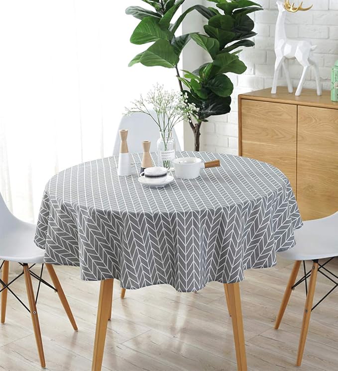 meioro Grey Farmhouse Table Cloth Round Cotton Linen Nordic Twill Tablecloths Wrinkle Free Fabric Arrow Stripe Table Cloths Rustic Cover for Kitchen Dining Party Outdoor Picnic(Round 47 Inch) - Image 2