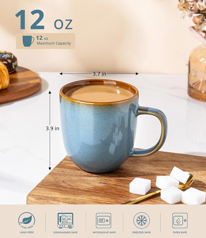 LERATIO Ceramic Coffee Mugs Set of 6,12oz Handmade Coffee Mugs Set with Large Handle for Cappuccino/Latte/Tea/Hot Cocoa,Dishwasher & Microwave Safe-Ocean Blue - Image 2