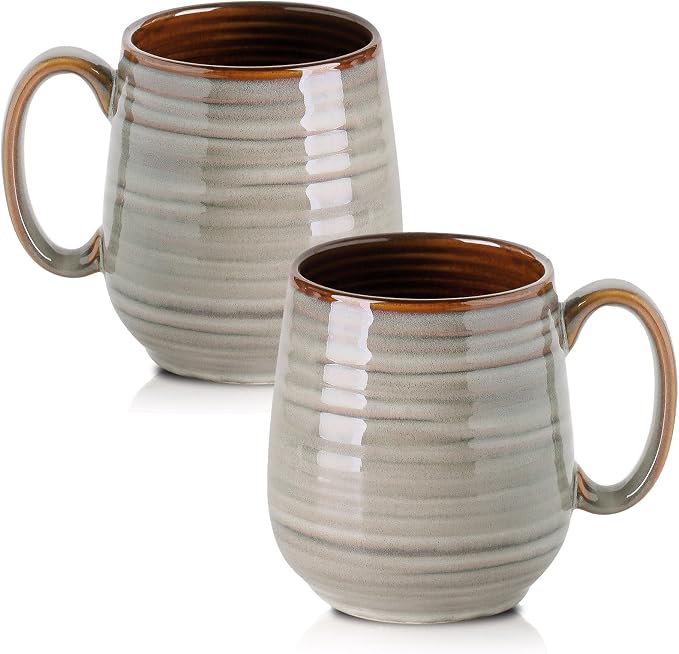 HASENSE 20 Oz Coffee Mugs Set of 2, Porcealin Large Coffee Cups for Office and Home, Modern Coffee Mug with Big Handle for Latte Coffee Tea Soup as Gifts, Dishwasher and Microwave Safe (Light Grey) by Hasense