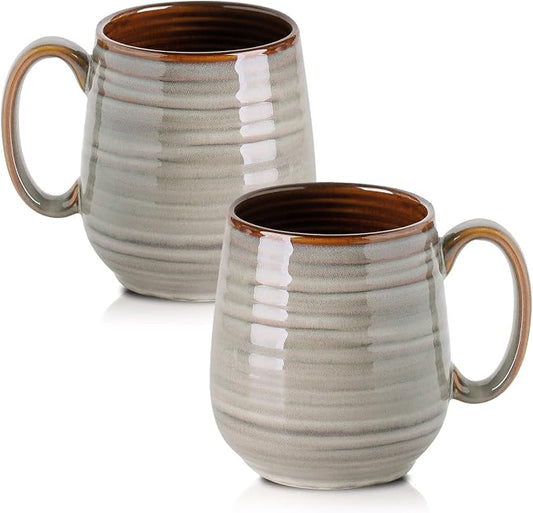 HASENSE 20 Oz Coffee Mugs Set of 2, Porcealin Large Coffee Cups for Office and Home, Modern Coffee Mug with Big Handle for Latte Coffee Tea Soup as Gifts, Dishwasher and Microwave Safe (Light Grey) by Hasense