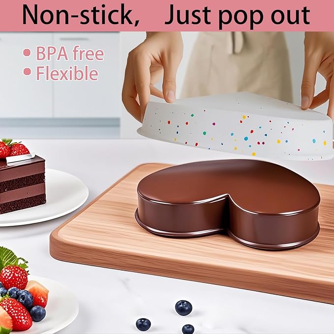 saphe Silicone 10 Inch Cake Pans - Heart Shaped Baking Molds, Set of 4 Cake Molds for Cake, Cheesecake, Rainbow Cake (heart shaped)