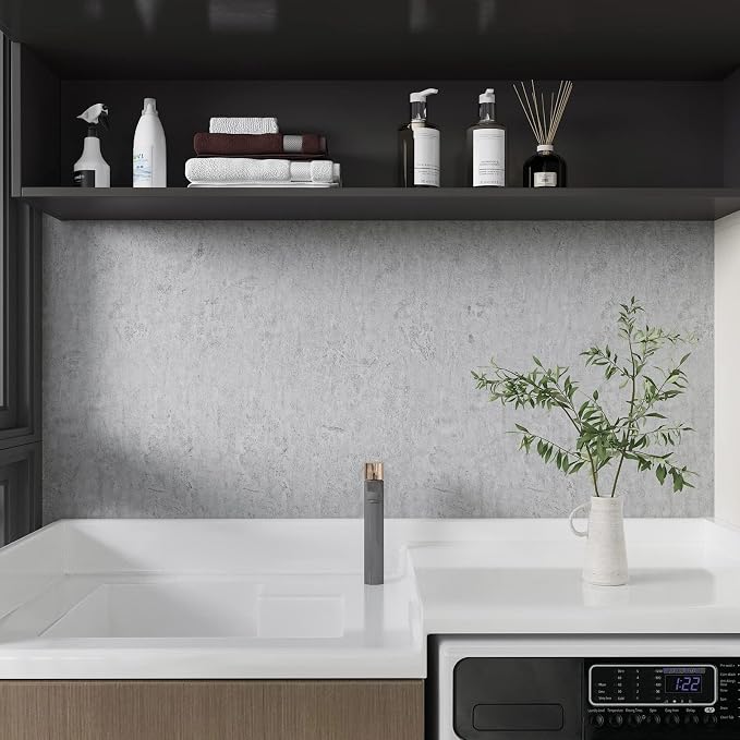CRE8TIVE Concrete Grey Wallpaper 24"x354" Extra Thick Wide Waterproof Peel and Stick Cement Contact Paper Removable Countertop Wall Stickers for Living Room Bedroom Furniture Rustic Industrial Decor - Image 5