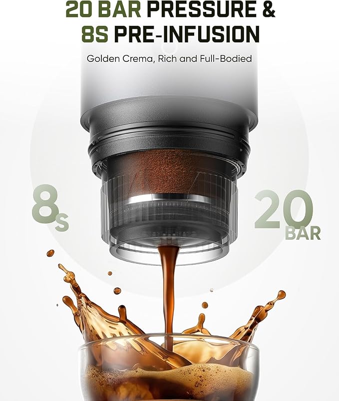 Fanttik Cafein 11 Portable Coffee Machine, 20 Bar Coffee Maker with USB-C | Portable&Compact, 135s Rapid Heating, Golden-Cup Extraction, IP65, 4500mAh*3, Travel, Fishing, Hiking, Party, Gym,Office - Image 6