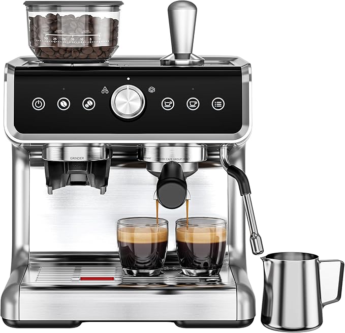 EUHOMY Espresso Machine with Grinder, 20 Bar Coffee Maker with Milk Frother Steam Wand, Professional Expresso Coffee Machines with Removable Water Tank, Latte & Cappuccino Machine for Home Barista