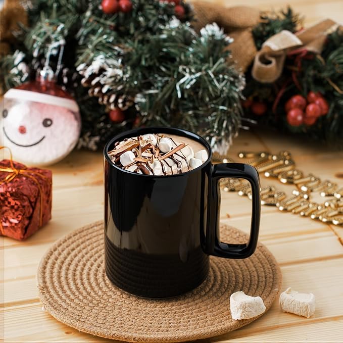 E-liu Large 15 Ounces Porcelain Coffee Mug Tea Mugs Set of 6 | Cups for Coffee, Tea, Cocoa, and Mulled Drinks , Dishwasher & Microwave Safe Gift Sets, Black - Image 8