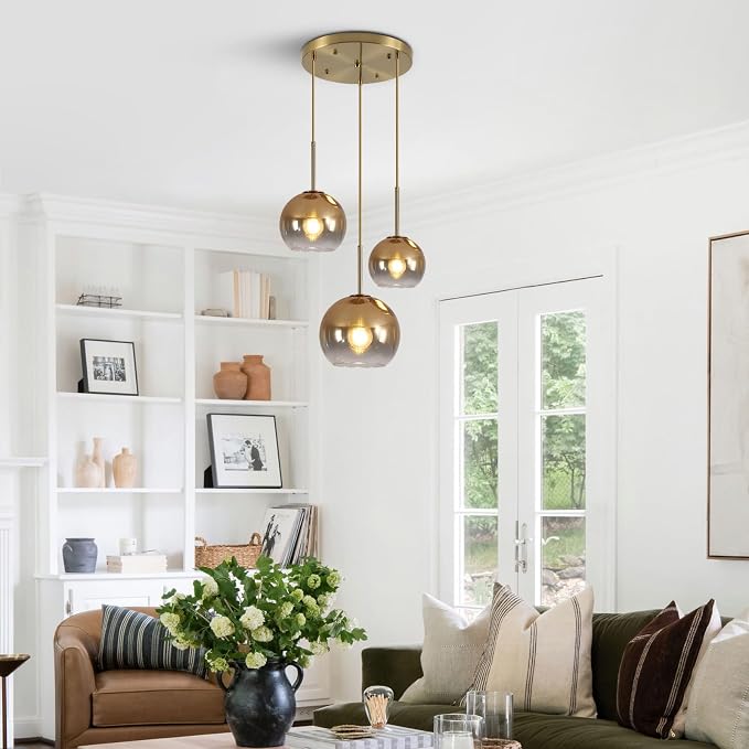 KCO Lighting Gold Cluster Pendant 3-Light Large Glass Pendant Lights Kitchen Island Bubble Globe Chandelier Mid Century Modern Hanging Light - Image 5