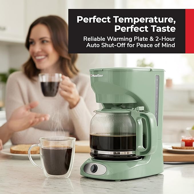 MUELLER HOME 12-Cup Drip Coffee Maker, Green, Borosilicate Carafe | Auto-Off, Reusable Filter, Anti-Drip, Keep-Warm Function, Clear Water Level Window - Image 3