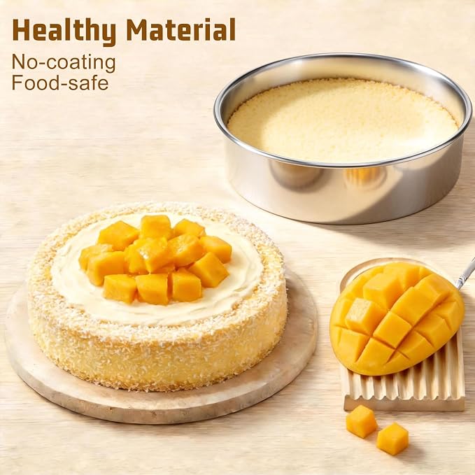 E-far 7 Inch Cake Pan Set of 3, Stainless Steel Round Baking Pans Tins for Layer Birthday Wedding Cakes, Dishwasher & Oven Safe, Healthy & Non-toxic, Leak Proof & Mirror Polished - Image 6