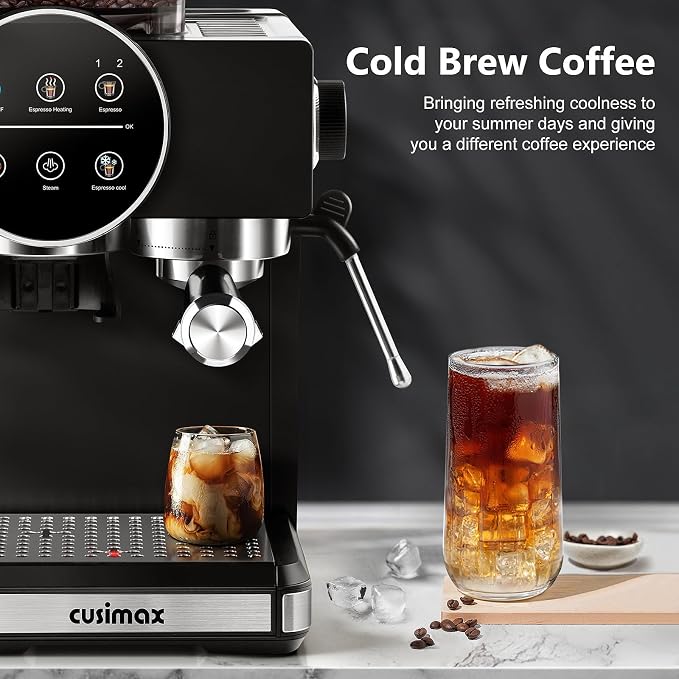 Espresso Machine with Grinder, 20 Bar Professional Expresso Coffee Machines with Milk Frother Steam Wand, Espresso Maker with 60oz Removable Water Tank, Cappuccino & Latte Machine for Home (Dark-Pro) - Image 7