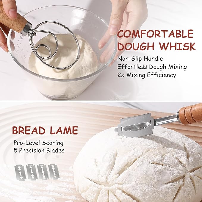 Sourdough Starter Kit, 9" Round & 10" Oval Sourdough Bread Baking Supplies Banneton Proofing Bread Baskets Set, Sourdough Tools Kit for Beginner and Professional Bakers, Bread Making Tools