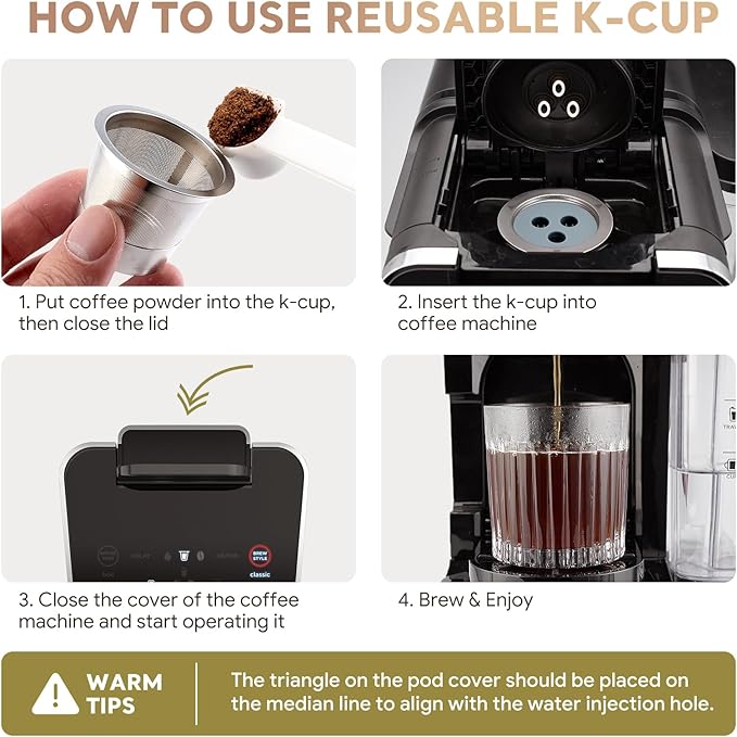 2 Pack K Cups Reusable Coffee Pods for Ninja Dual Brew Coffee Maker Stainless Steel cup Body+Plastic Cup Lid Permanent K Cups Filters Compatible with Ninja CFP201 CFP301 Dual Brew Pro Machine